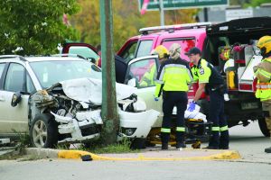 Head on with a light post