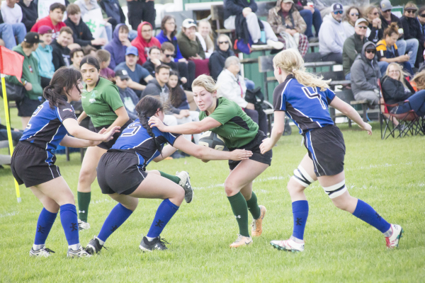Kiersten Vandekerckhove pushes her way through the Souris defence in the girls final, Friday.